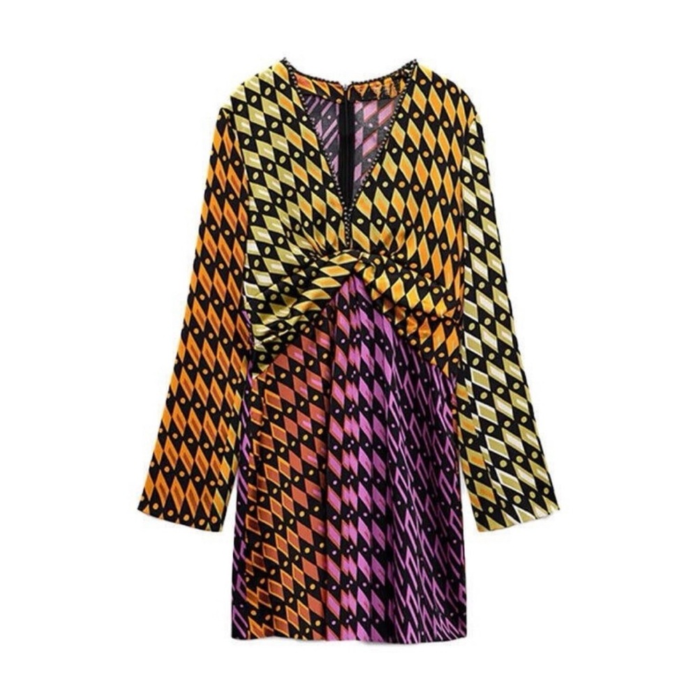 Zara Multi Color Long Sleeve Mini Dress